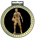 Men's 5 inch Basketball Medal – gold star-border design with male basketball player figure on black background