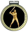 Men's 5 inch Baseball Medal – gold star-border design with male batter figure on black background
