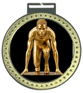Men's 5 inch Track & Field Medal – gold star-border design with male sprinter in starting blocks on black background