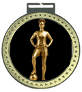 Women's 5 inch Soccer Medal – gold star-border design with female soccer player figure on black background