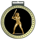 Women's 5 inch Softball Medal – gold star-border design with female batter figure on black background